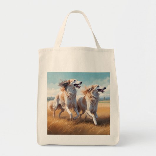 Borzoi Elegant Grocery Tote Bag トートバッグ (正面)