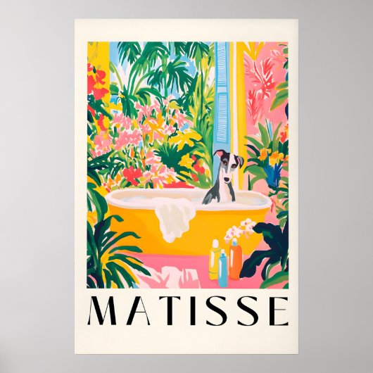 Borzoi in Bathtub Art Print Matisse Style Dog ポスター (正面)