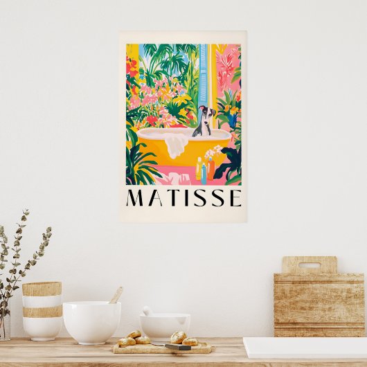 Borzoi in Bathtub Art Print Matisse Style Dog ポスター (キッチン)