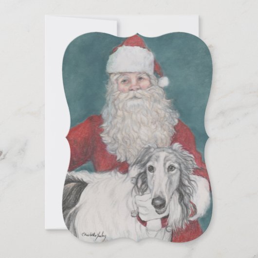 Borzoi & Santa Dog Artクリスマスカード カード (正面)