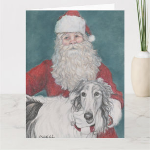 Borzoi & Santa Dog Artクリスマスカード カード