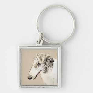 Borzoi (Silver Brindle) Painting Original Dog Art キーホルダー