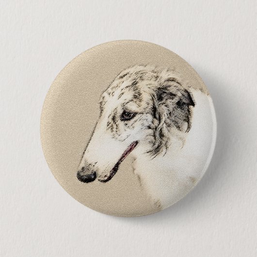 Borzoi (Silver Brindle) Painting Original Dog Art 缶バッジ (正面)
