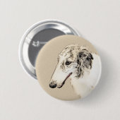 Borzoi (Silver Brindle) Painting Original Dog Art 缶バッジ (正面&裏面)