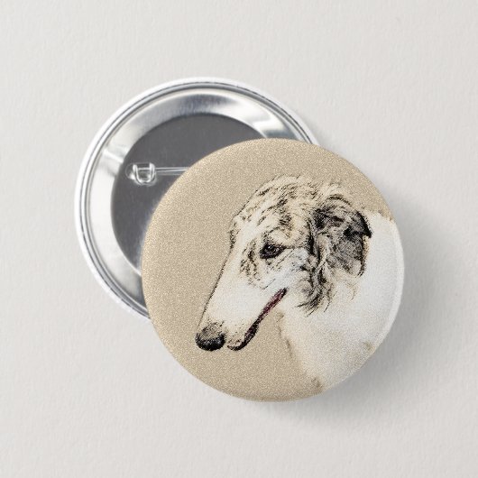 Borzoi (Silver Brindle) Painting Original Dog Art 缶バッジ (正面&裏面)