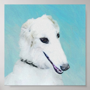 Borzoi (White) Painting - Cute Original Dog Art ポスター