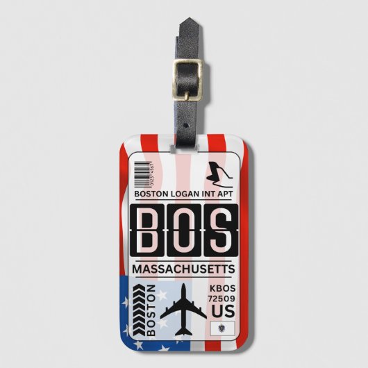 BOS Boston Massachusetts ラゲッジタグ (正面縦)