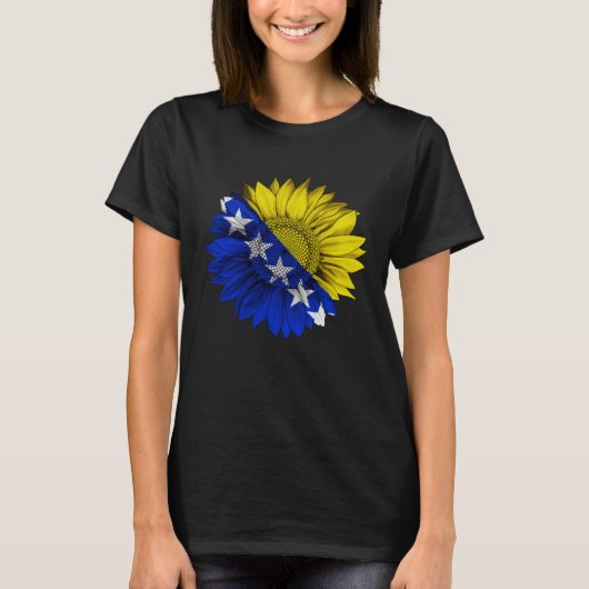 Bosnia and Herzegovina Flag Sunflower Bosnian Root Tシャツ (正面)