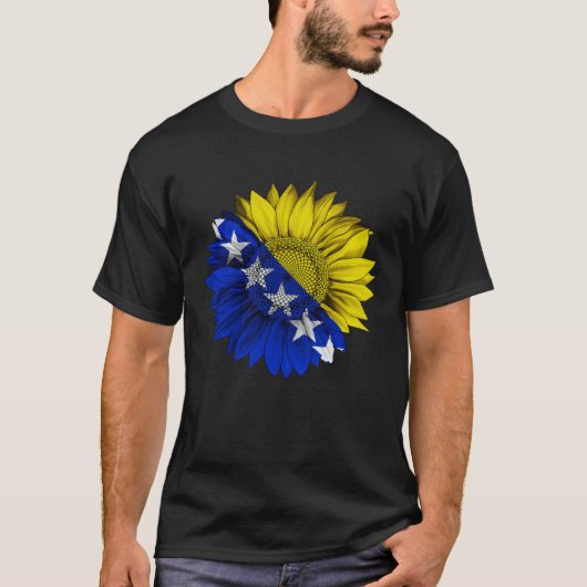 Bosnia and Herzegovina Flag Sunflower Bosnian Root Tシャツ (正面)