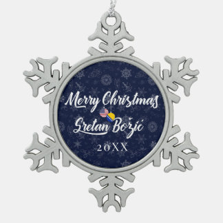 Bosnian American With Custom Year Bilingual スノーフレークピューターオーナメント