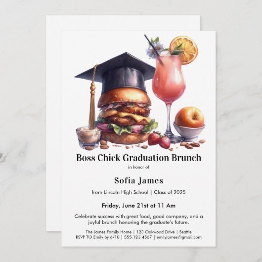 Boss Chick Graduation Brunch & BBQ 招待状 (正面/裏面)