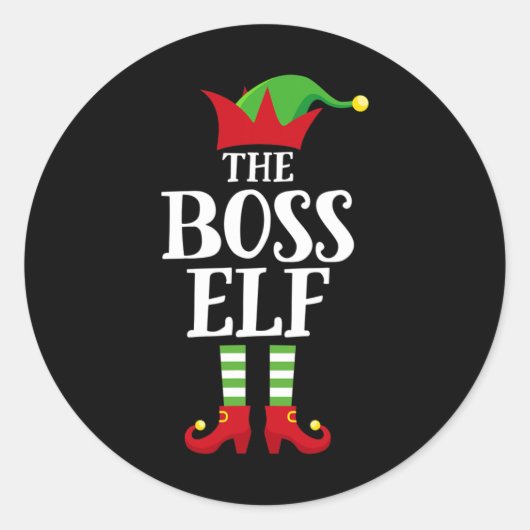 Boss Elf Family Matching Christmas Group Elf Pajam ラウンドシール (正面)