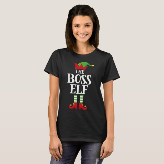 Boss Elf Family Matching Christmas Group Elf Pajam Tシャツ (正面フル)