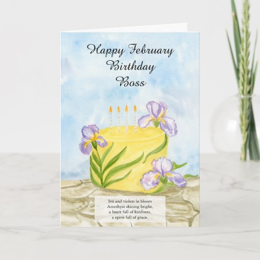 Boss Happy February Irises Birthday Cake カード (正面)