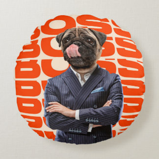 Boss headed by dog head standing with hands crosse ラウンドクッション