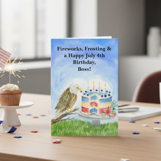Boss July 4th Birthday Bald Eagle Patriotic カード