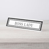 Boss Lady Modern Black & White Chic Double Boarder デスクネームプレート (正面)