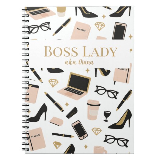 Boss Lady Notebook – Custom Name Gift for Women ノートブック (正面)