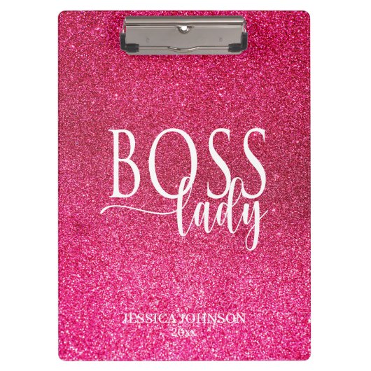 Boss Lady Pink Sparkle and White Script クリップボード (正面)