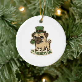 Boss Pug Leprechaun Hat St.Patrick's Day セラミックオーナメント