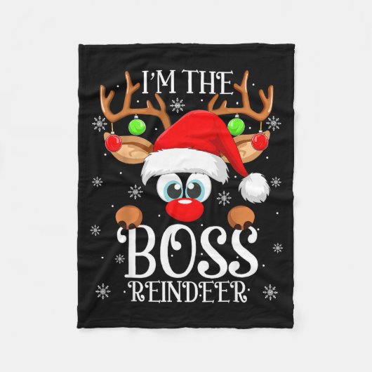 Boss Reindeer Christmas Family Matching Group Funn フリースブランケット (正面)