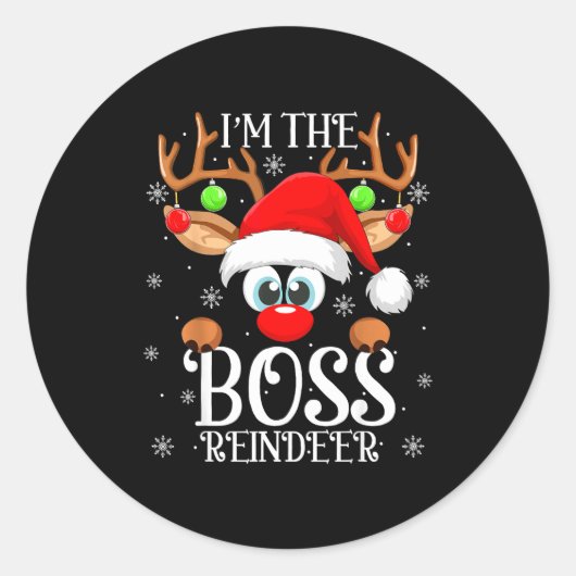 Boss Reindeer Christmas Family Matching Group Funn ラウンドシール (正面)