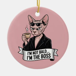 Boss Sphynx Cat Coffee Artwork セラミックオーナメント