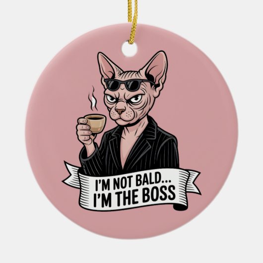 Boss Sphynx Cat Coffee Artwork セラミックオーナメント (正面)