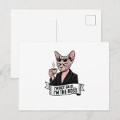 Boss Sphynx Cat Coffee Artwork ポストカード (正面/裏面)