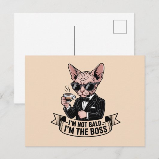 Boss Sphynx Cat Coffee Illustration ポストカード (正面/裏面)