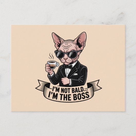 Boss Sphynx Cat Coffee Illustration ポストカード (正面)