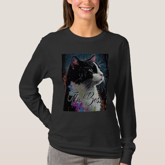 Boss Tuxedo Cat for Mom Dad Tシャツ (正面)
