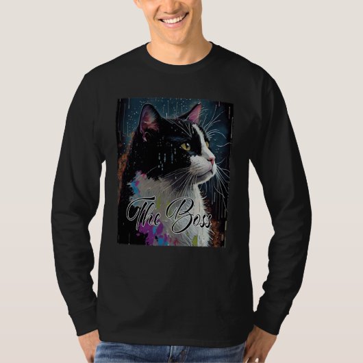 Boss Tuxedo Cat  for Mom Dad Tシャツ (正面)