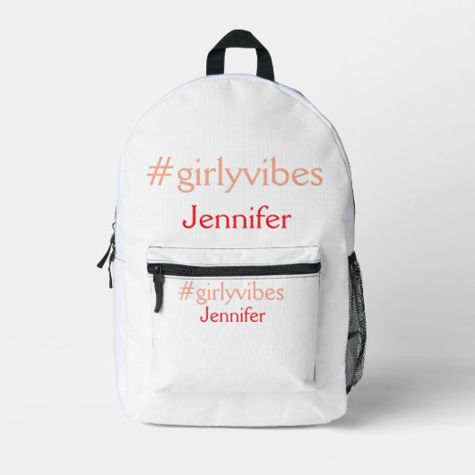 Bossbabeハッシュタグライトピンク追加name girlボス プリントバックパック (正面)