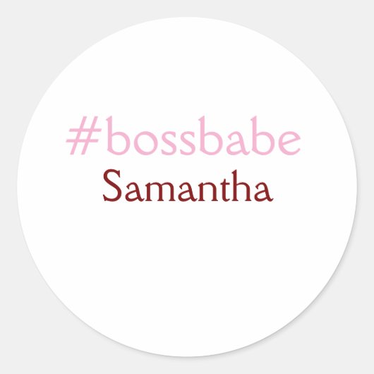 Bossbabeハッシュタグライトピンク追加name girlボス ラウンドシール (正面)