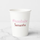 Bossbabeハッシュタグライトピンク追加name girlボス 紙コップ (裏面)