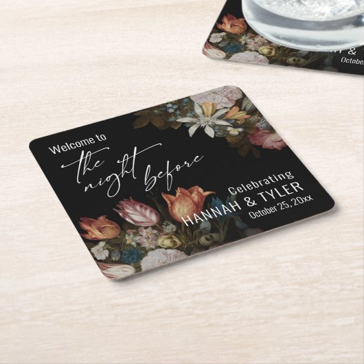 Bosschaertの「花をガラスに」前夜 スクエアペーパーコースター (アングル)