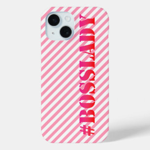 Bosslady -おもしろいピンクガールストライプのパワー引用文 iPhone 15ケース