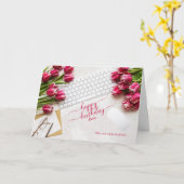 Boss's Birthday Pink Tulips and Desktop カード (黄色い花)