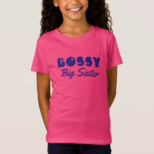 「BOSSY Big Sester」おもしろい、ブルー・文字 Tシャツ (正面)