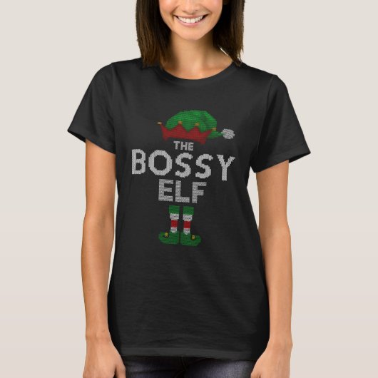 Bossy Elf Ugly Christmas Sweater Xmas Family Match Tシャツ (正面)