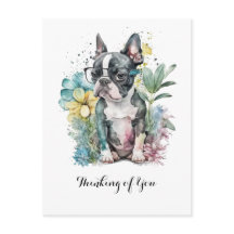 Bostonスタイルの無表情な顔でBoston子犬メガネフラワー