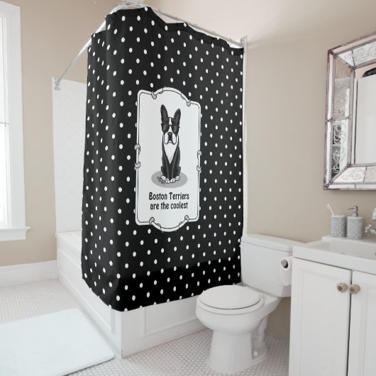 Boston カッコいい Terrier with Sunglasses (黒) シャワーカーテン (インサイチュ)