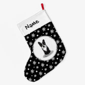 Boston カッコいい Terrier with Sunglasses (黒) ラージクリスマスストッキング (裏面 (吊り時))