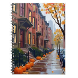 Boston Autumn Brownstones Pumpkin Watercolor ノートブック