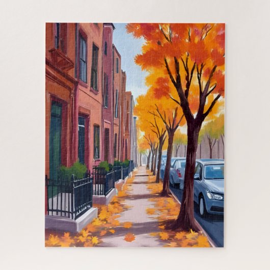 Boston Autumn Fall Foliage Watercolor ジグソーパズル (縦)