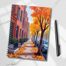 Boston Autumn Fall Foliage Watercolor Painted ノートブック