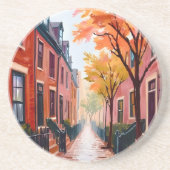 Boston Autumn Watercolor Beacon Hill Massachusetts コースター (正面)