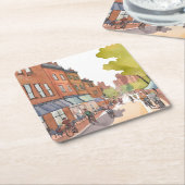 Boston Bike Ride | North End Watercolor MA スクエアペーパーコースター (アングル)