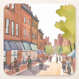 Boston Bike Ride | North End Watercolor MA スクエアペーパーコースター